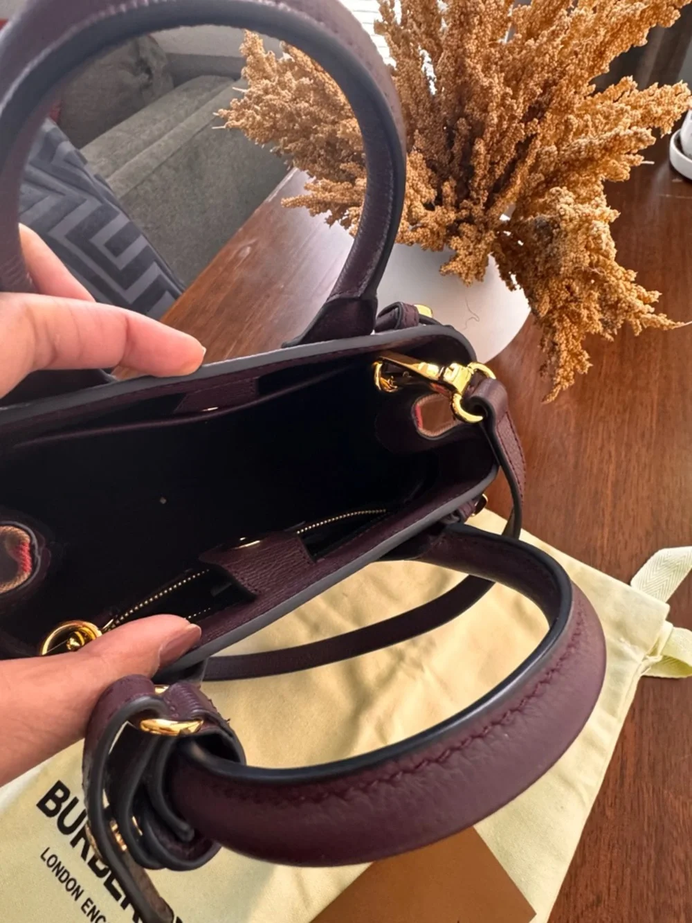 Burberry Burgundy Leather Mini Satchel with Gold Hardware - Picture 3 of 4